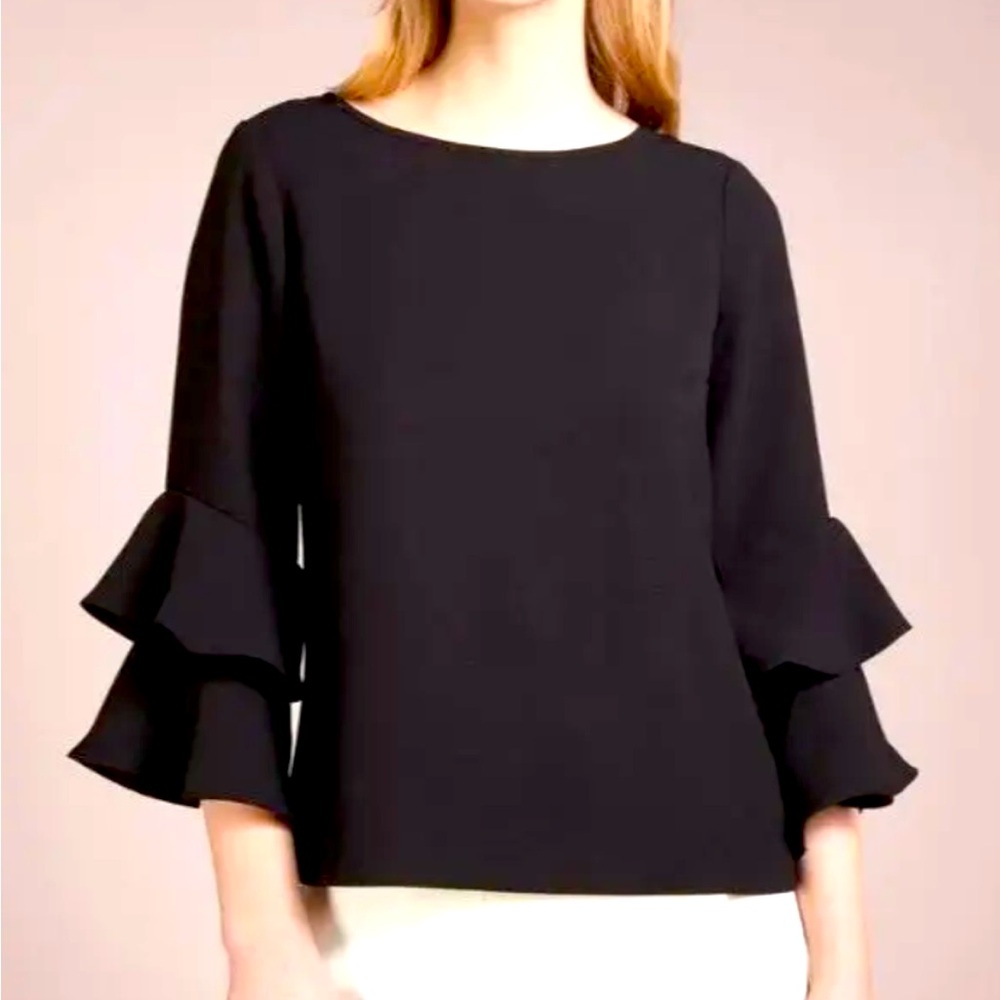 J. Crew Black Ruffle Sleeve Top, size 10
